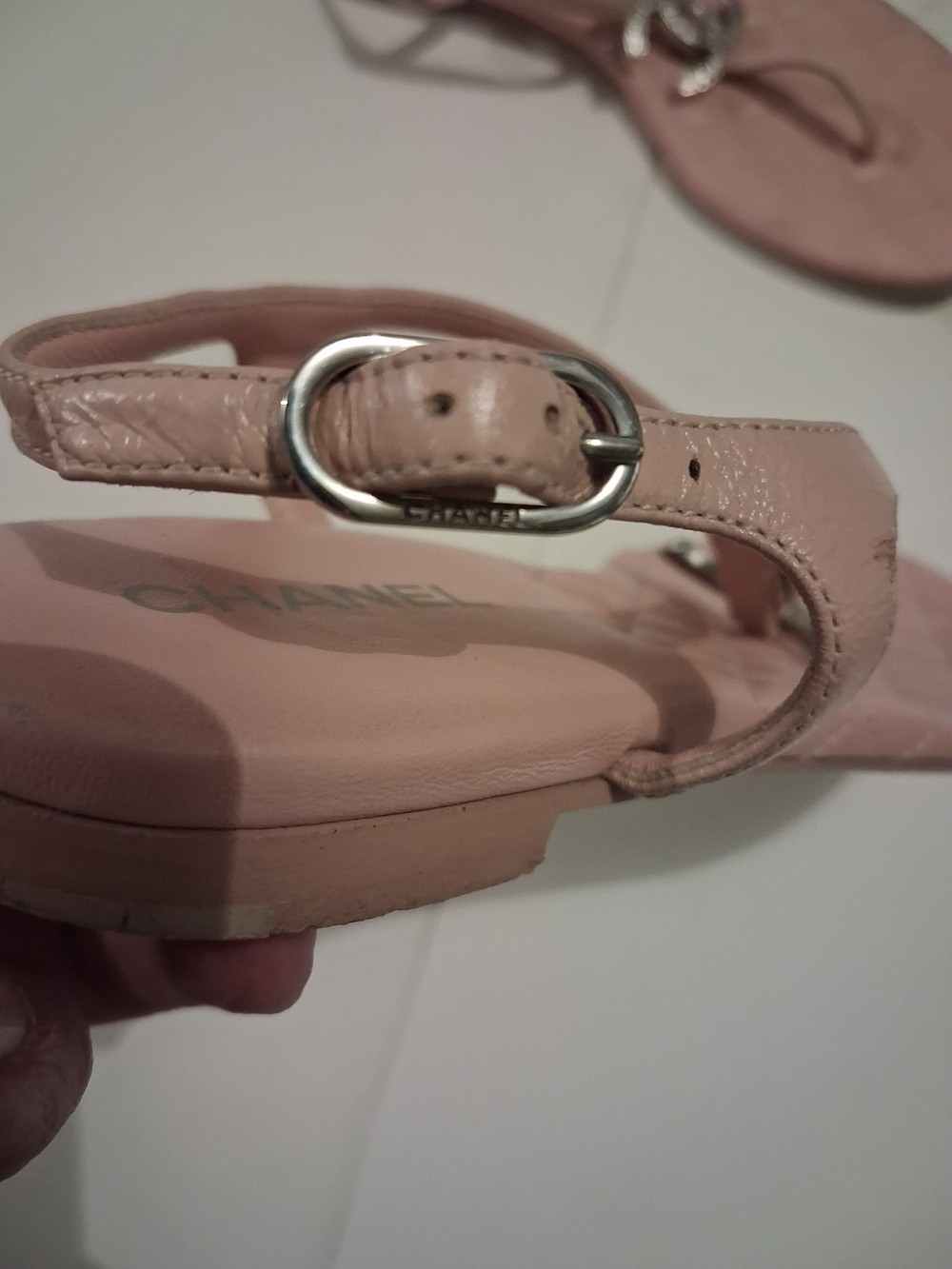 CHANEL Pink Quilted Logo Thong Sandals - Picture 7 of 16